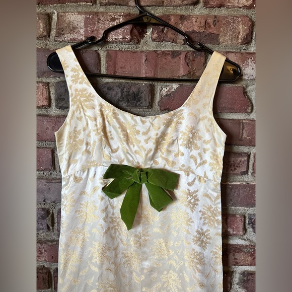 Vintage Handmade 1960s 1970s does Regency Gold Cream Brocade Dress Size S - Picture 2 of 10